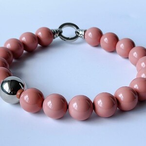 Coral Resin Beaded Choker: Silver Ball, Minimalist Statement Necklace