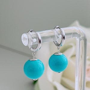 AG 925 Sterling Silver, Leverback Earrings Sterling Silver, Majorca Blue Pearl, European Sterling Silver, Blue Earrings