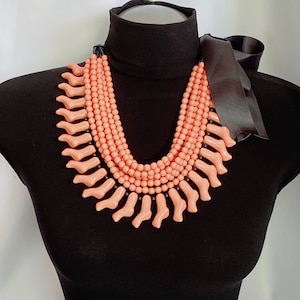 Coral Necklace,  Multi Layer Statement, Multi Strand Beaded Necklace, Fashion Women's Collar, Black and Coral Statement Necklace