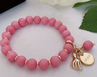 Pink Jade Bracelet, Woman Bracelet, 18k Gold Plated Charms, Gift for Mother's, Birthday's Gift, Boho Jewelry