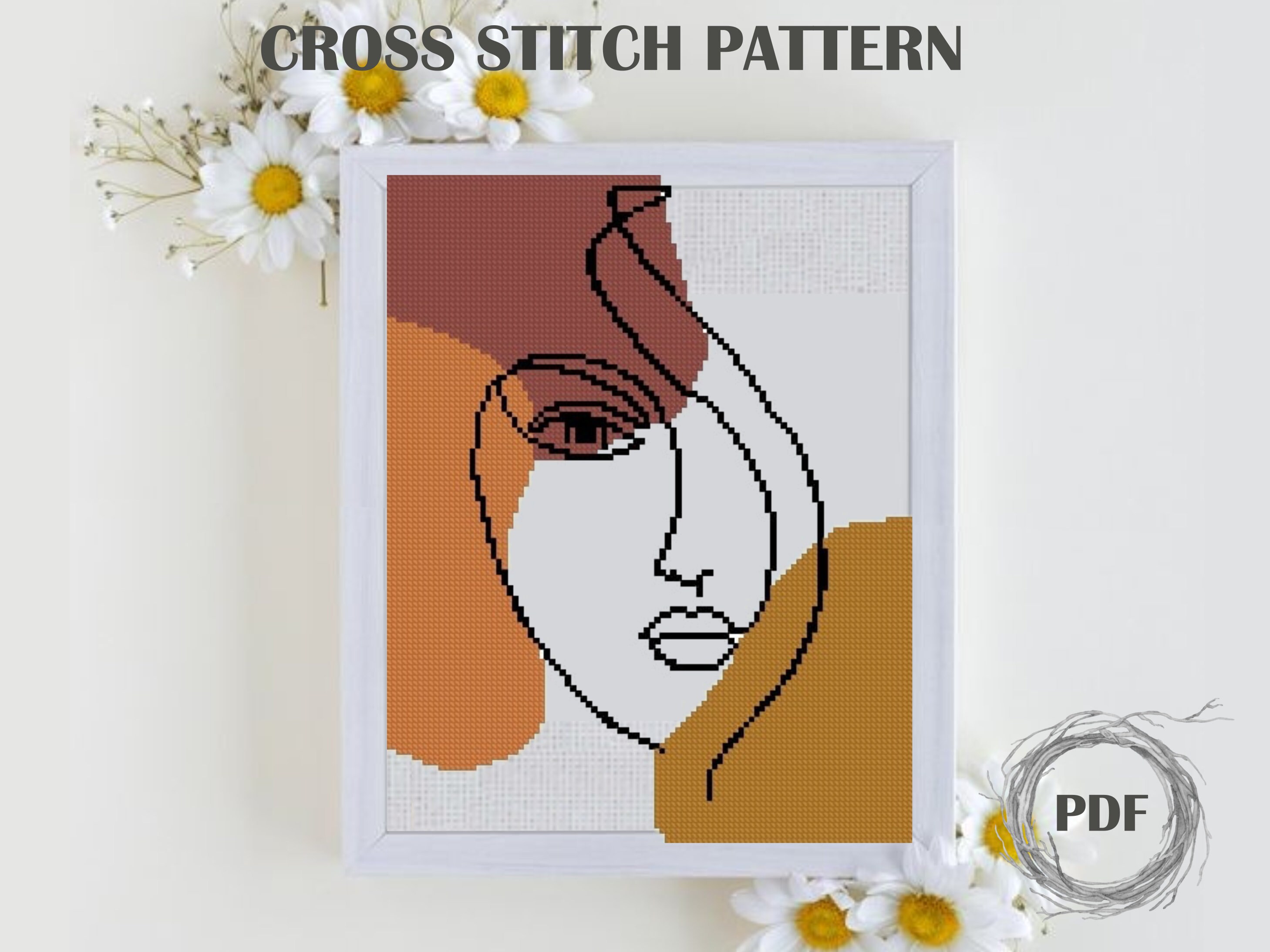 Women face PDF cross stitch pattern Modern art cross stitch Etsy España