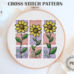 Sunflowers cross stitch patterns PDF, Flowers Cross Stitch, Sunflowers modern cross stitch, Instant Download, Nature cross stitch chart