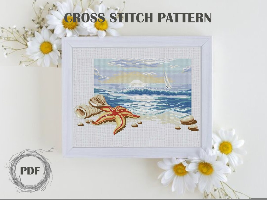 Ocean Cross Stitch Pattern PDF, Beach Cross Stitch Chart, Sea Cross