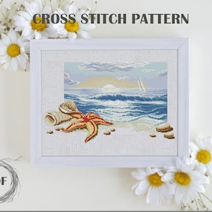 Ocean cross stitch pattern PDF, Beach cross stitch chart, Sea cross stitch pattern, Seashells counted cross stitch, PDF Instant Download