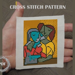 Reading by Picasso cross stitch pattern PDF, Miniature art cross stitch chart, Picasso Art counted cross stitch, PDF Instant download