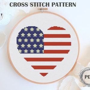 American Flag Cross Stitch Pattern PDF, 4th of July Cross Stitch, Independence Day Cross Stitch, American Pattern Instant Download PDF