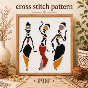 African Woman Dance Cross Stitch Pattern PDF, Ethnic Female Silhouette Chart, Modern Abstract Embroidery Design, Digital Instant Download