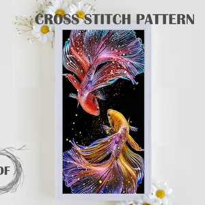 Two Colorful Fish cross stitch pattern PDF, Bright fish Counted Cross Stitch, Fishing embroidery, Nature cross stitch, PDF instant download