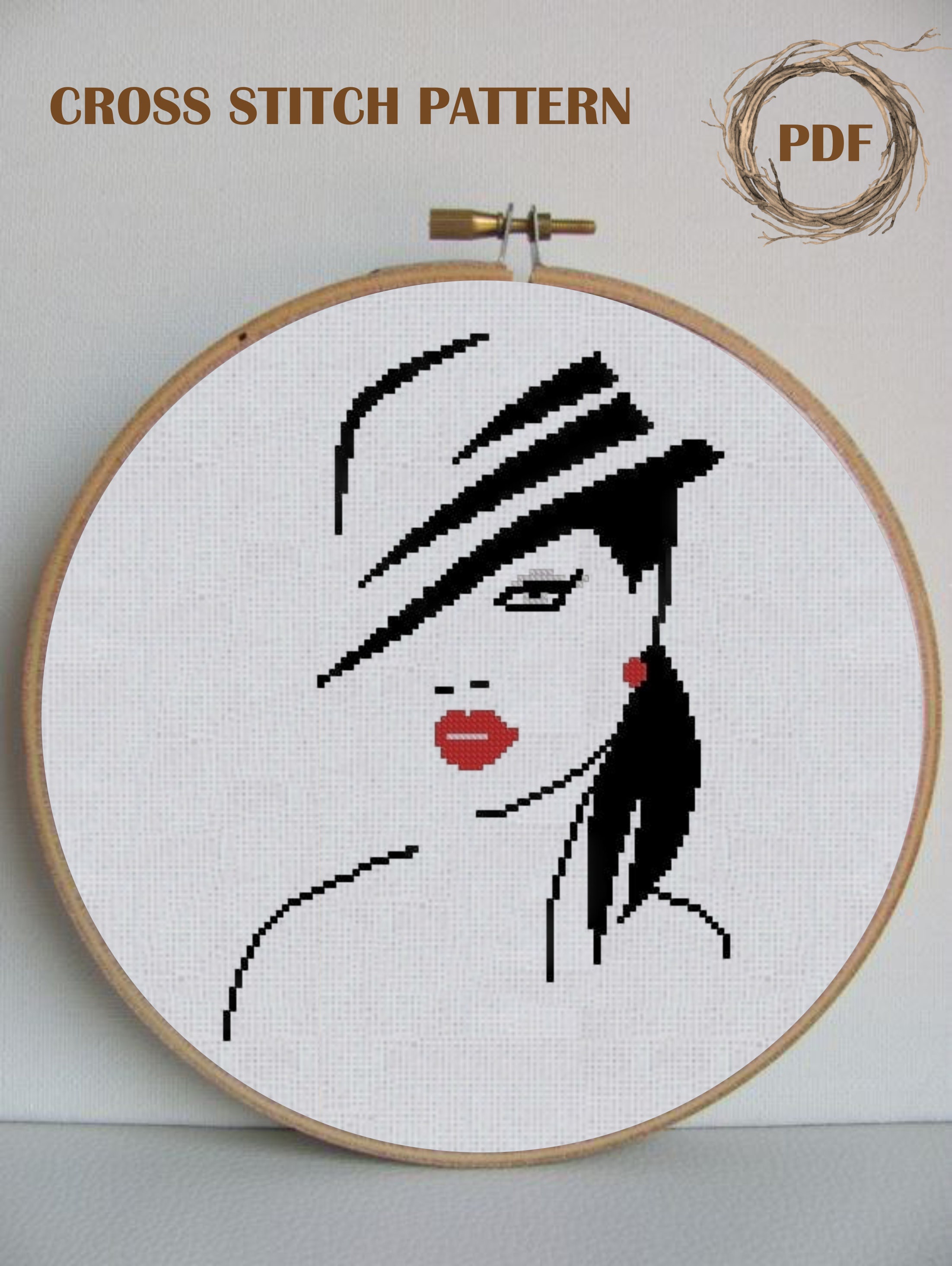 Woman Face Cross Stitch Pattern PDF Modern Cross Stitch Etsy UK