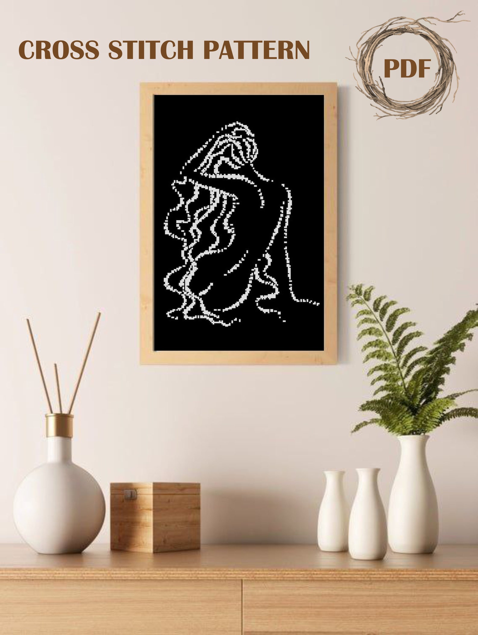 Naked Woman Silhouette Cross Stitch, Woman Body Cross Stitch Pattern ...