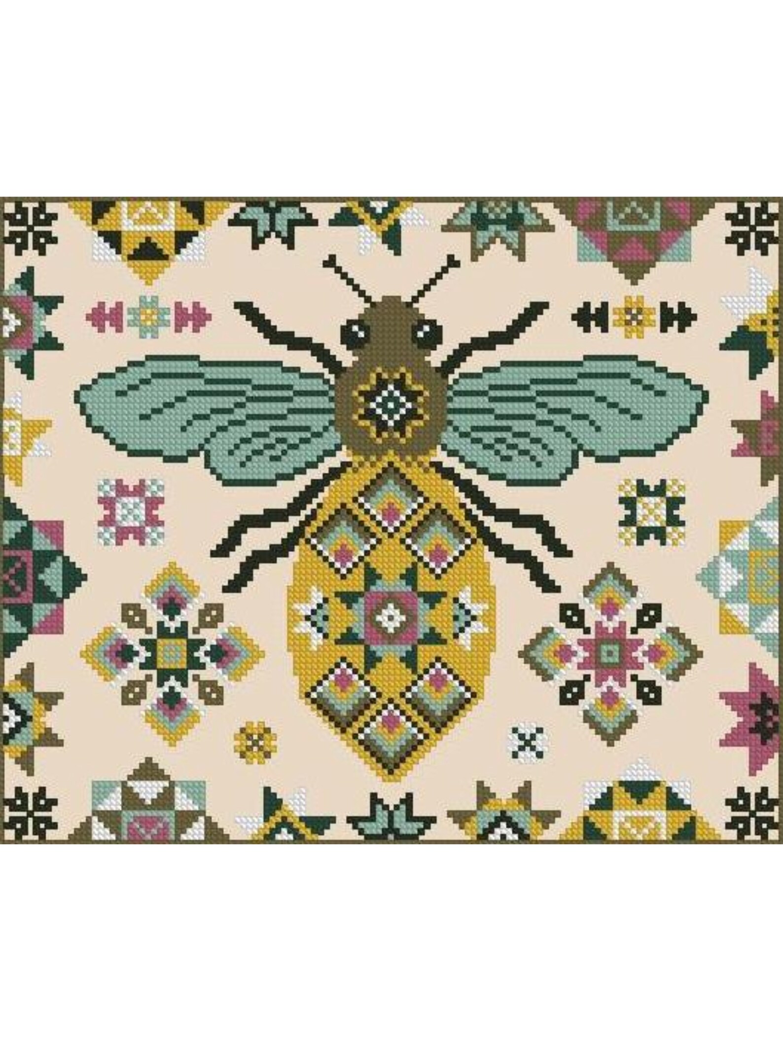 Vintage bee cross stitch pattern PDF Blue Flower Quilting Bee Etsy