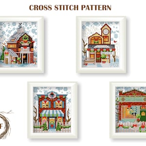 Winter Village Ornaments Cross Stitch PDF, Set of 6 Christmas Charts, Holiday Embroidery Design, Digital Download, DMC White Aida