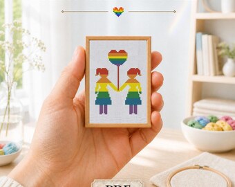 Lesbian Love Cross Stitch Pattern PDF, Modern Lesbian Gifts Chart, Lesbian Pride Embroidery Design, Digital Download, DMC White Aida