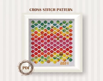 Temperature Cross Stitch Pattern PDF, Honeycomb 365 Days Tracker Chart, Yearly Embroidery Design, Digital Instant Download, DMC White Aida