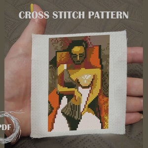 Woman with Fan by Matisse cross stitch pattern PDF, Mini cross stitch, Miniature art, Matisse embroidery, PDF Instant Download