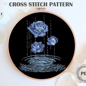 Schema punto croce rosa blu PDF, Schema punto croce fiore, Schema PDF facile, Schema punto croce moderno, Schema punto croce natura, Download immediato