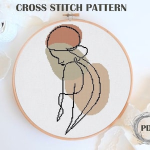 Boho female silhouette cross stitch pattern, Abstract woman cross stitch, Modern embroidery pattern, Instant download, Cross stitch beginner