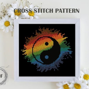 Yin Yang cross stitch pattern PDF, Watercolor Yin Yang Counted cross stitch, LGBT Pride cross stitch, Rainbow Yin Yang embroidery