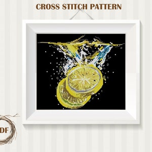 Lemon cross stitch pattern PDF, Citrus Fruit Counted Cross Stitch, Lemon modern Eembroidery, Kitchen decor, Instant PDF Download