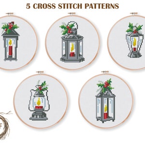 Weihnachtslaternen 5er Set Kreuzstichmuster PDF, Laternen Kreuzstich, Mini Laternen Kreuzstichvorlage, PDF Instant Download