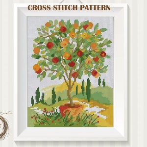 Orangenbaum Kreuzstichmuster PDF, Früchte gezählter Kreuzstich, Natur Kreuzstichdiagramm, PDF-Sofort-Download, Gartenstickerei