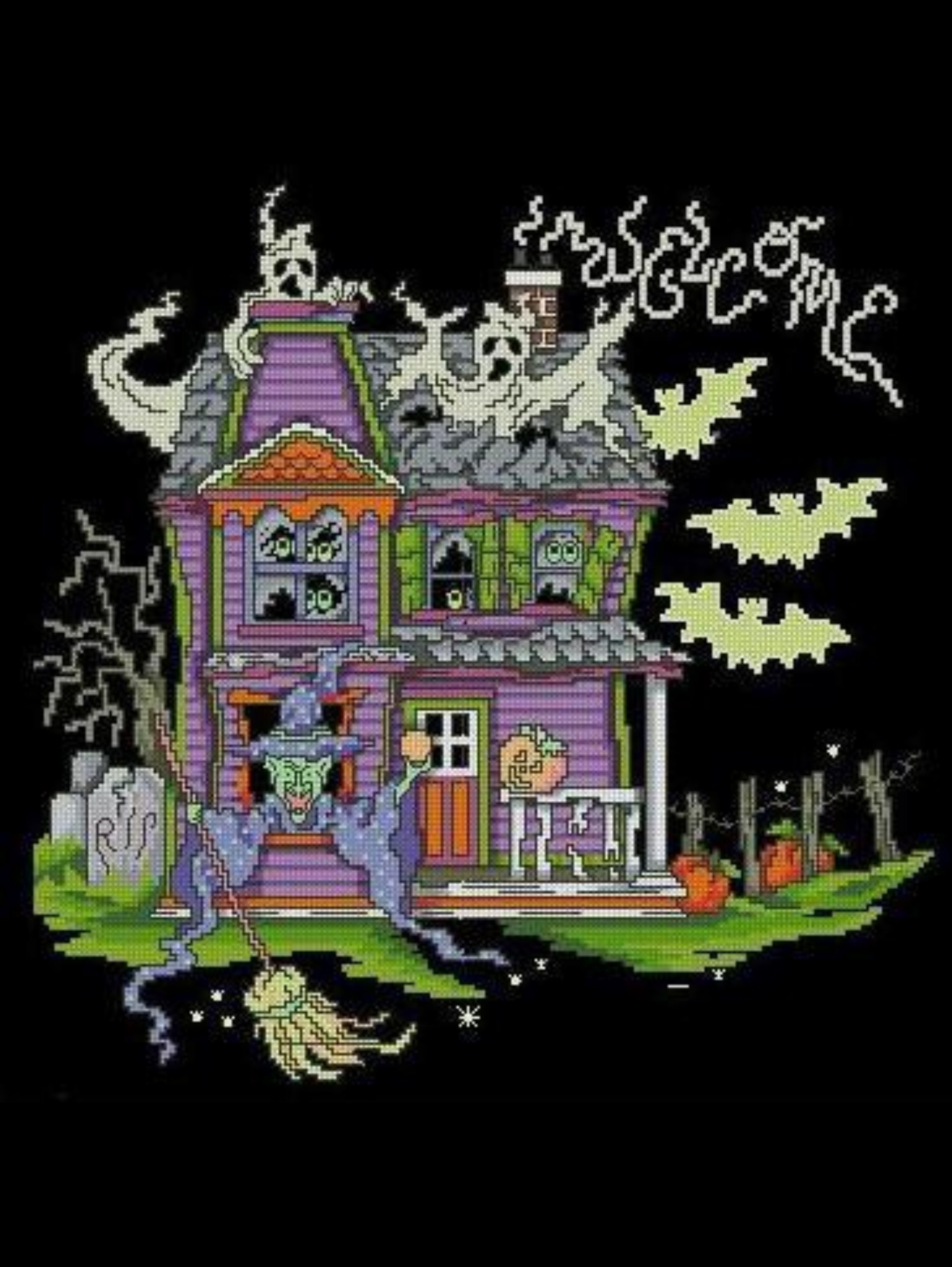 Haunted House Cross Stitch Pattern PDF Halloween Cross Stitch - Etsy
