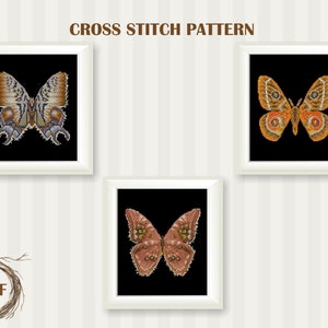 Set of 3 Butterflies cross stitch pattern PDF, Insect cross stitch chart, Colorful Butterflies counted cross stitch, Instant download PDF