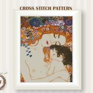 Maternal Love von Gustav Klimt Kreuzstichmuster PDF, Klimt gezählt Kreuzstich, PDF Instant Download, Mutterliebe Kreuzstichvorlage