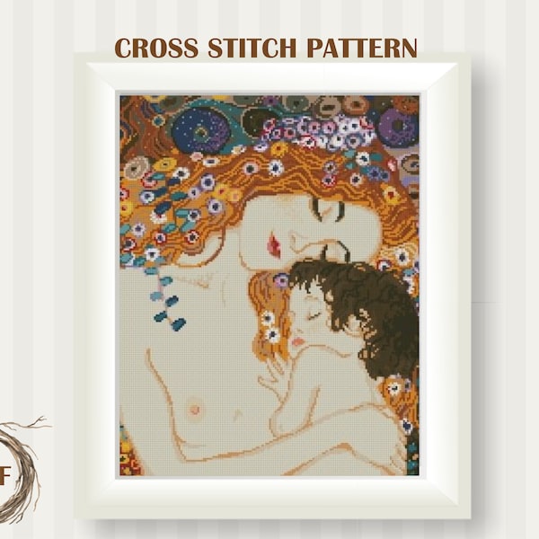 Amor maternal de Gustav Klimt patrón de punto de cruz PDF, Punto de cruz contado Klimt, Descarga instantánea PDF, Gráfico de punto de cruz Amor de madre