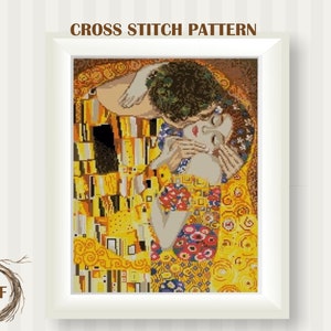 Kuss von Gustav Klimt Kreuzstichmuster PDF, Klimt Kunstwerk Kreuzstich, PDF sofortiger Download, berühmtes Gemälde Kreuzstichvorlage