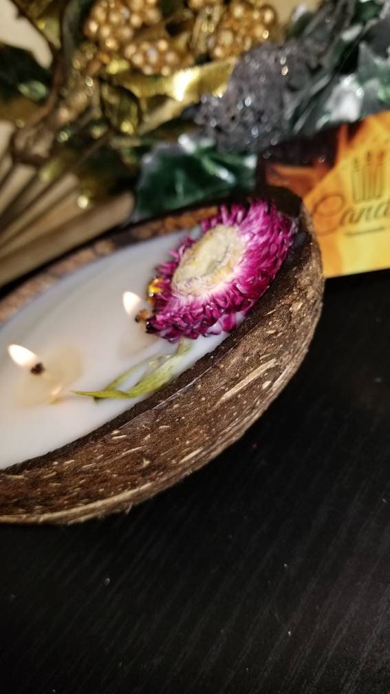 Multi Color Flower Candles With Coconut Shell Handmade Wedding Spa