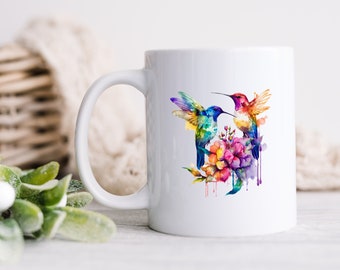 Colorful Hummingbird Mug | 15 oz | 12 oz | Watercolor print