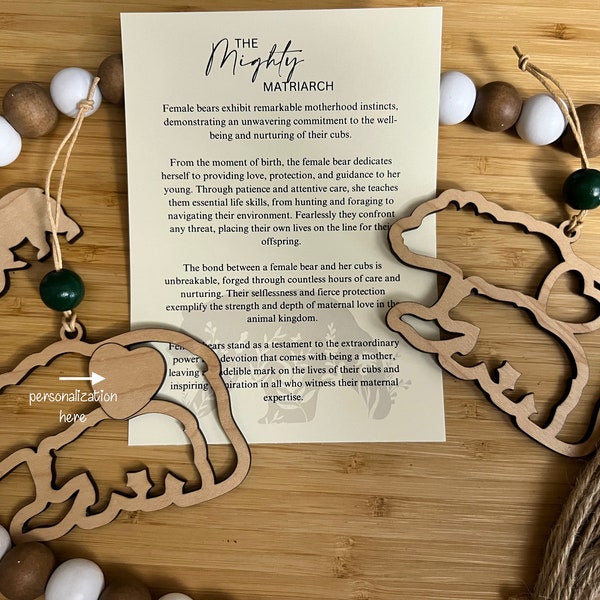 Mama Bear and Cub | Matriarch | Wood Ornament | Story Card | Christmas | Gift Exchange