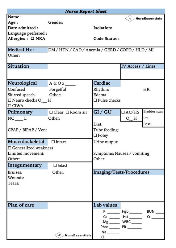 RN Report Sheet - Etsy