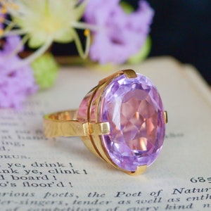 Vintage &quot;Rose de France&quot; Amethyst Cocktail Ring in 14ct Gold, Danish c1970s, Statement Ring