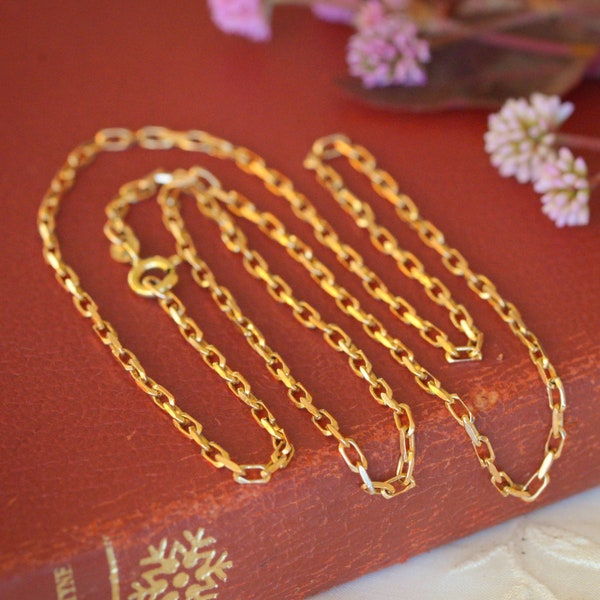 Vintage Italian Necklace in 9ct Gold, Faceted Cable Chain, 52cm or 20.5 inch