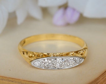Edwardian 5-Stone Diamond Ring in 18ct Gold, Antique c1900s, half eternity or anniversary ring