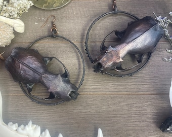 Mink skull copper hoop earrings