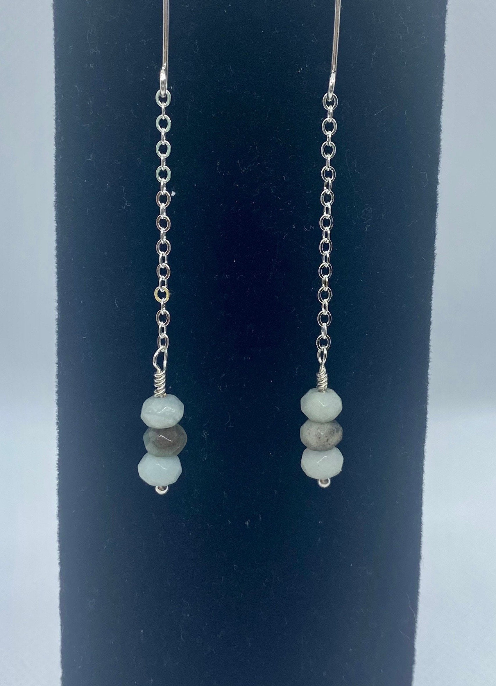 Solid Sterling Silver .925 Box Chain Faceted Amazonite Dangle Hook Earrings TPJ Solid Sterling Silver .925 Box Chain Faceted Amazonite Dangle Hook Earrings TPJ