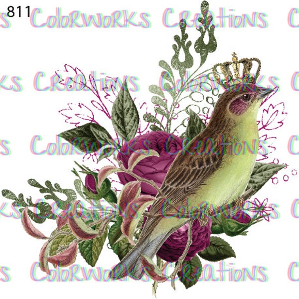 Bird with Flowers Laser Printed Waterslide Decal for Tumblers Ready to Use Tumbler Printed Image Transfer Design Floral Bouquet
