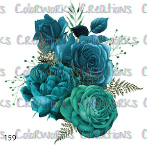 Floral Bouquet Laser Printed Waterslide Decal for Tumblers Ready to Use Tumbler Supplies Printed Image Transfer Design Flower Decal Teal
