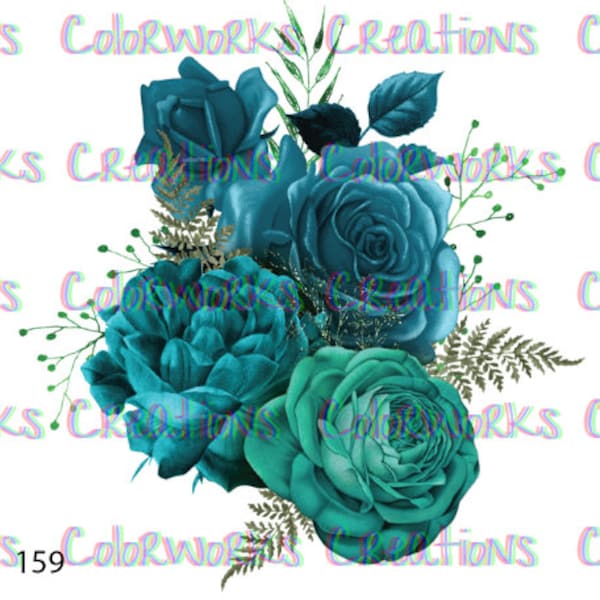 Floral Bouquet Laser Printed Waterslide Decal for Tumblers Ready to Use Tumbler Supplies Printed Image Transfer Design Flower Decal Teal