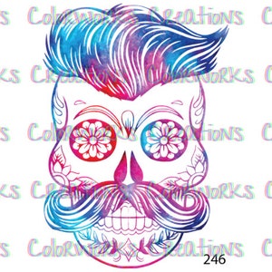 Rainbow Skull Laser Printed Waterslide Decal for Tumblers Ready to Use Tumbler Supplies Printed Image Transfer Design Decal Male Moustache