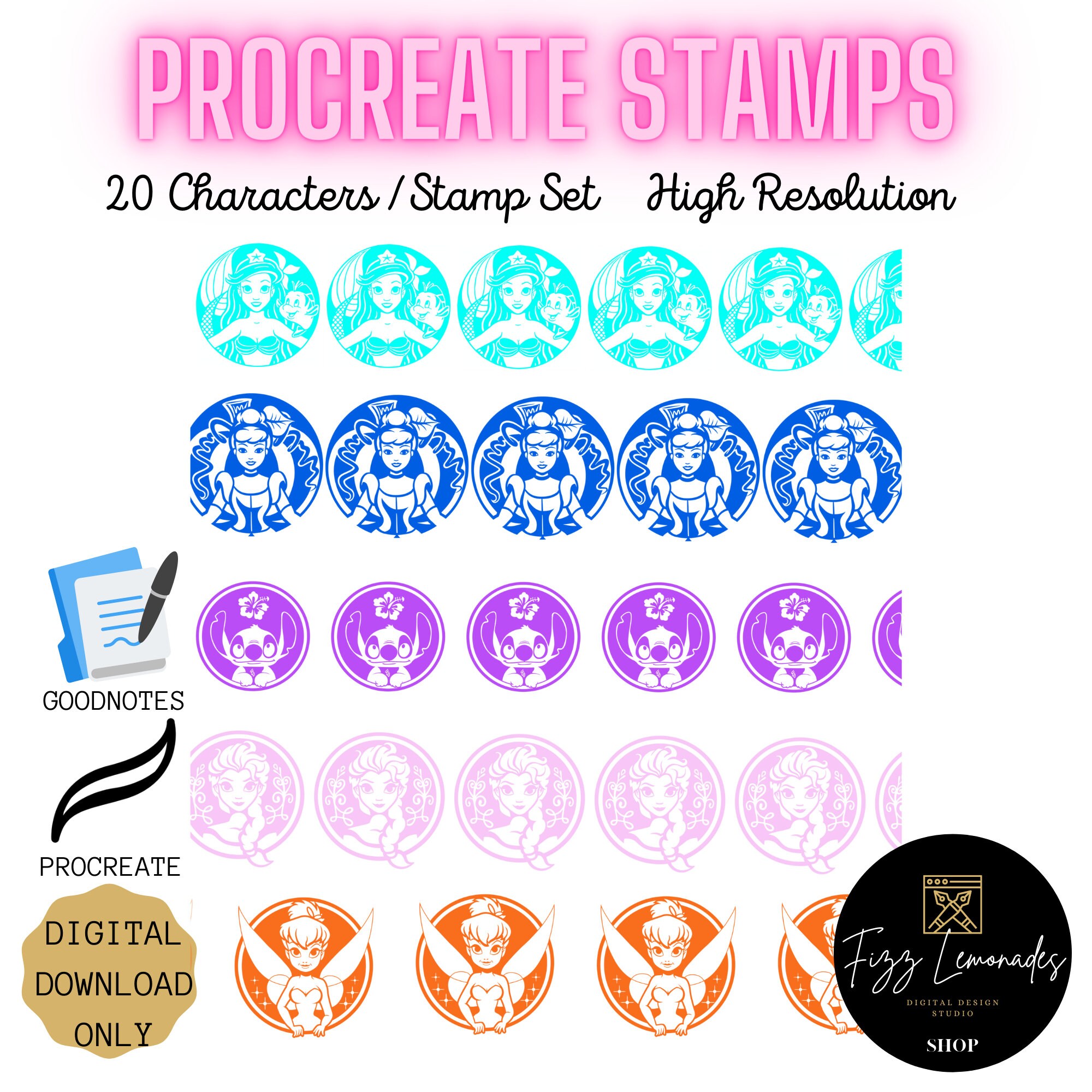 20 Brush/stamp Set Characters for PROCREATE // Custom From Procreate to ...
