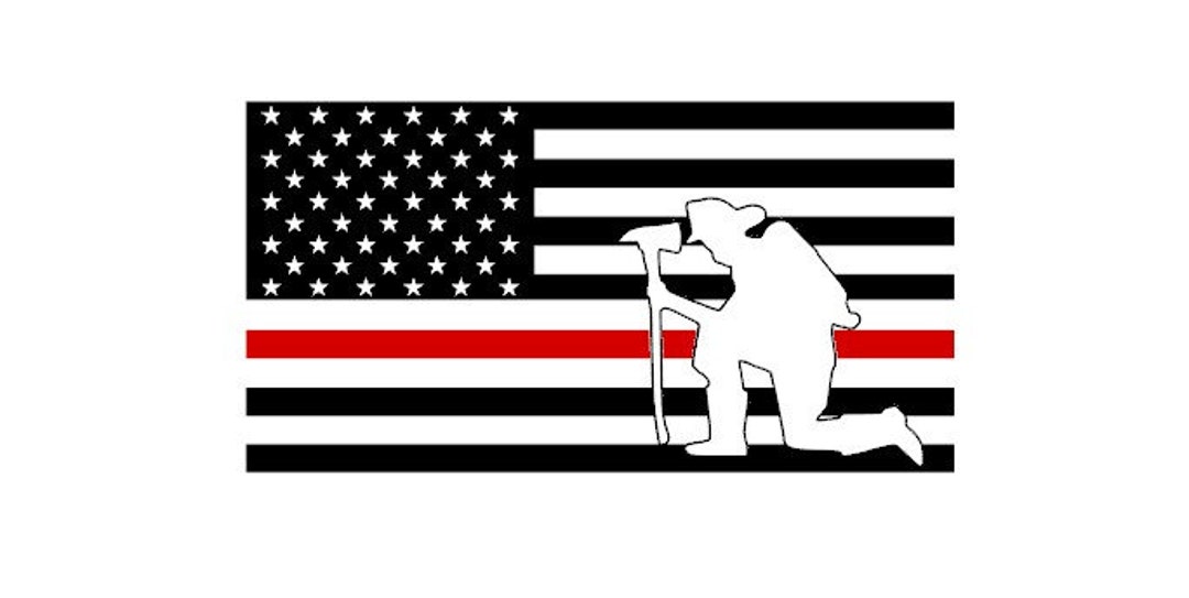 Kneeling Firefighter Red Line Flag SVG - Etsy