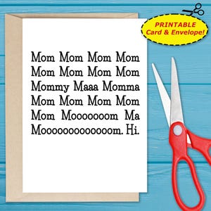Tarjeta y sobre de Hola mamá para imprimir para cumpleaños, Día de la Madre, Navidad, Te extraño, Divertido para mamá, Mamá, Mamá, Mami, Ma