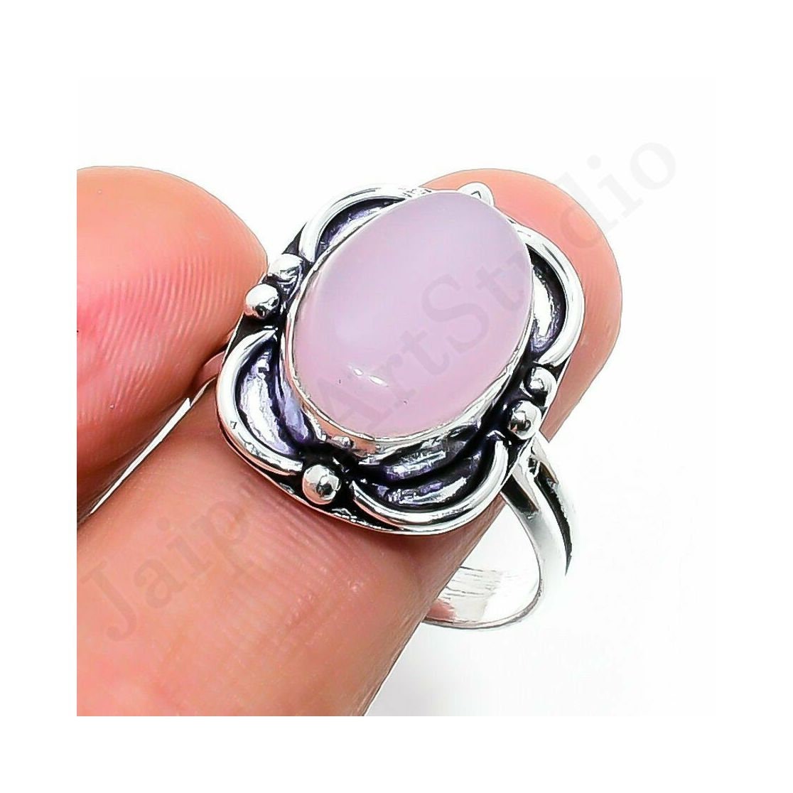rose quartz sterling silver ring