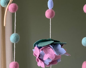 Mobile Mademoiselle Hortensia decorating baby room children made of wood and handmade wool