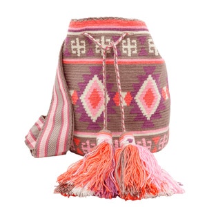 Best Crossbody Bags for Travel, Authentic Wayuu Bags Colombia, Crochet Shoulder Bag, Colorful Crochet Beach Bag Purse, Pink Tote Bag