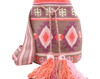 Best Crossbody Bags for Travel, Authentic Wayuu Bags Colombia, Crochet Shoulder Bag, Colorful Crochet Beach Bag Purse, Pink Tote Bag